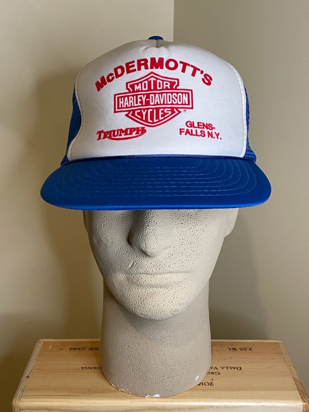 Harley-Davidson White & Blue Mesh Trucker Hat with Red Logo